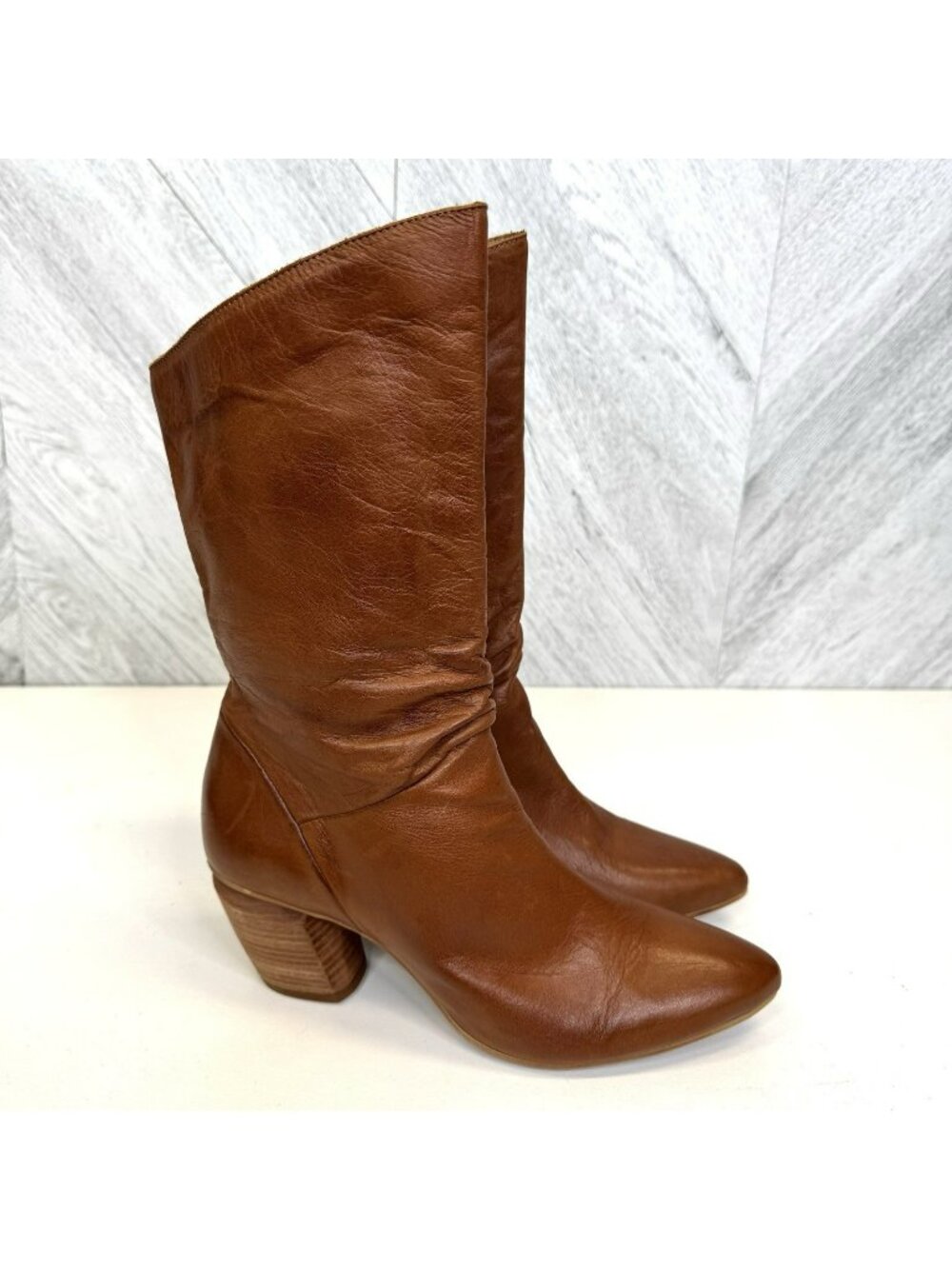 Miz Mooz Aiken Mid Calf Boots Womens Size 41 US 10 Brown Soft Leather Pointy Toe